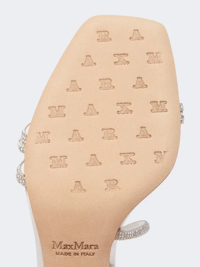 Satin and rhinestone sandals, ivory