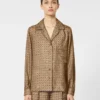 Semi-fitted printed silk shirt, mud