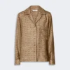 Semi-fitted printed silk shirt, mud