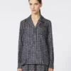 Semi-fitted printed silk shirt, ultramarine