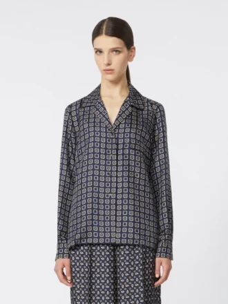 Semi-fitted printed silk shirt, ultramarine