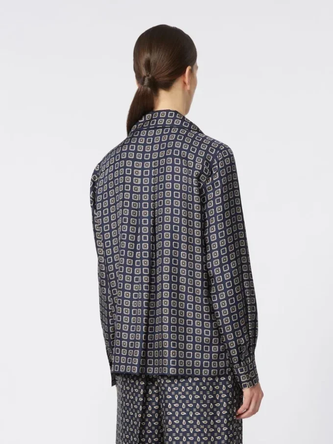 Semi-fitted printed silk shirt, ultramarine