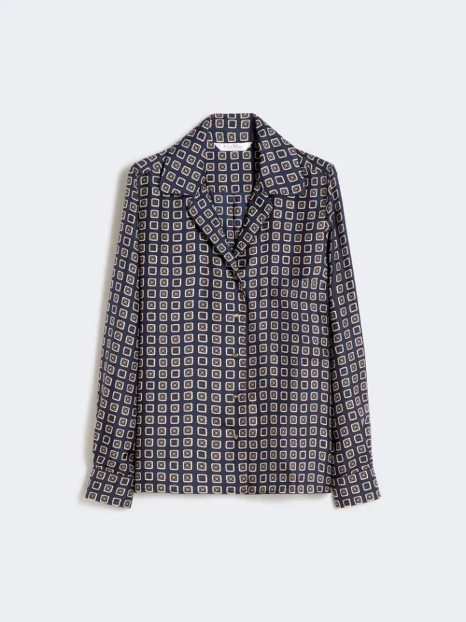 Semi-fitted printed silk shirt, ultramarine