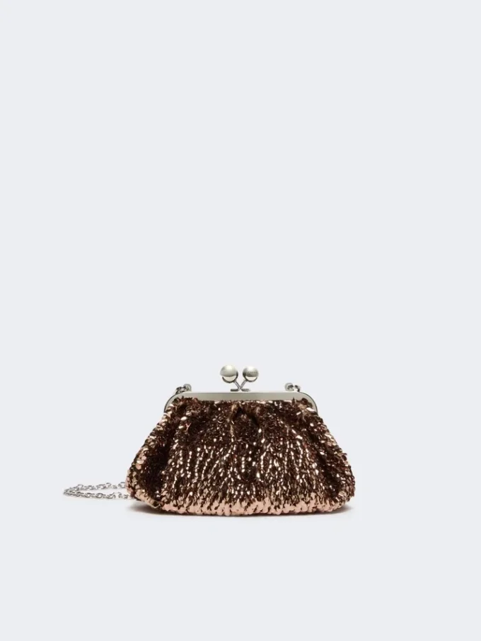 Sequin-adorned small satin pasticcino bag, pink Sequin-adorned small satin pasticcino bag, pink