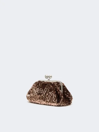 Sequin-adorned small satin pasticcino bag, pink
