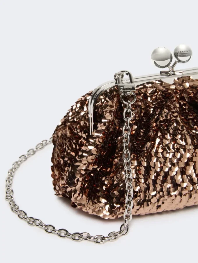 Sequin-adorned small satin pasticcino bag, pink Sequin-adorned small satin pasticcino bag, pink
