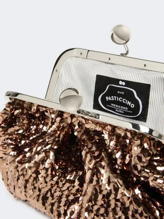 Sequin-adorned small satin pasticcino bag, pink Sequin-adorned small satin pasticcino bag, pink