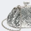 Sequin-adorned small satin pasticcino bag, silver Sequin-adorned small satin pasticcino bag, silver