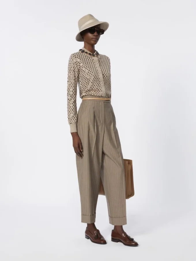 Sequinned wool cardigan, brown