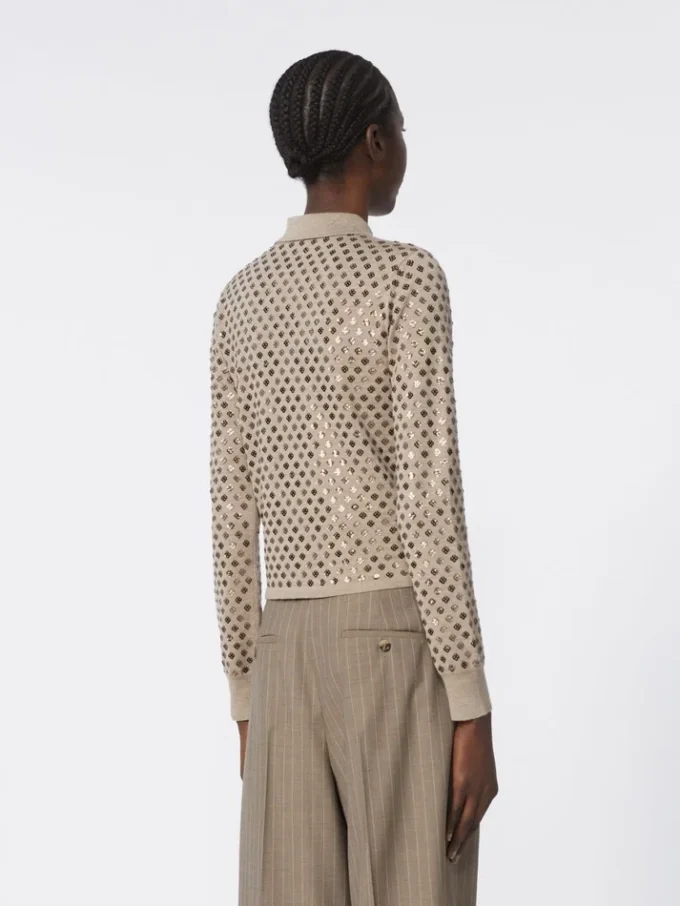 Sequinned wool cardigan, brown