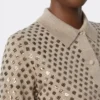 Sequinned wool cardigan, brown