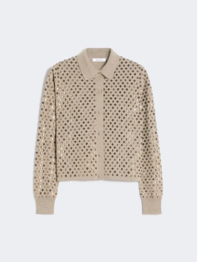 Sequinned wool cardigan, brown