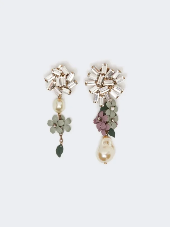 Set with flower and crystal details, gold