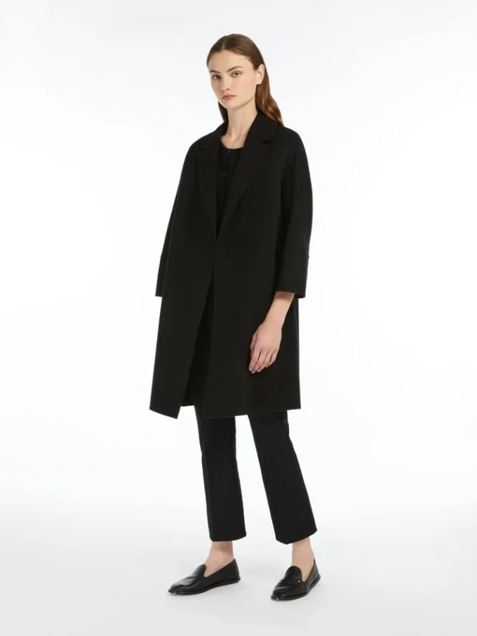Short double-faced wool coat, black