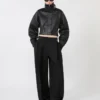 Short leather jacket, black