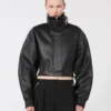 Short leather jacket, black
