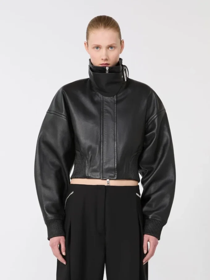 Short leather jacket, black