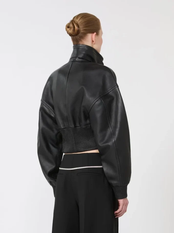 Short leather jacket, black