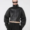 Short leather jacket, black