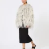 Short overcoat with petals in printed organza, pearl grey Short overcoat with petals in printed organza, pearl grey