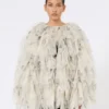 Short overcoat with petals in printed organza, pearl grey Short overcoat with petals in printed organza, pearl grey