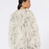 Short overcoat with petals in printed organza, pearl grey Short overcoat with petals in printed organza, pearl grey