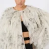 Short overcoat with petals in printed organza, pearl grey Short overcoat with petals in printed organza, pearl grey