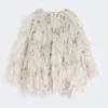 Short overcoat with petals in printed organza, pearl grey Short overcoat with petals in printed organza, pearl grey