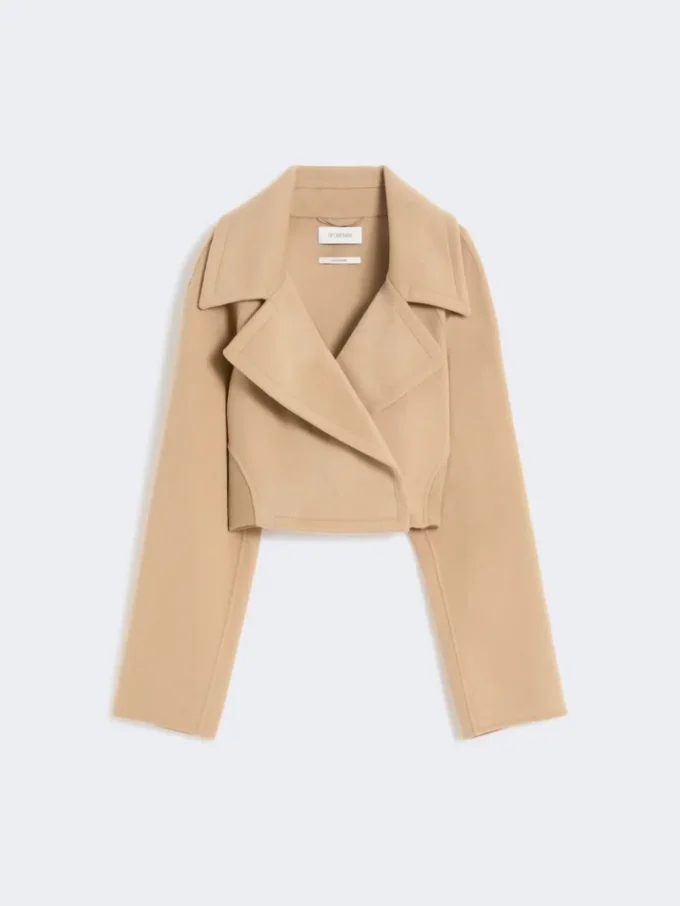 Short pure wool outerwear, caramel