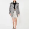 Short skirt with petals in printed organza, pearl grey
