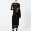 Short-sleeved stretch viscose dress, black