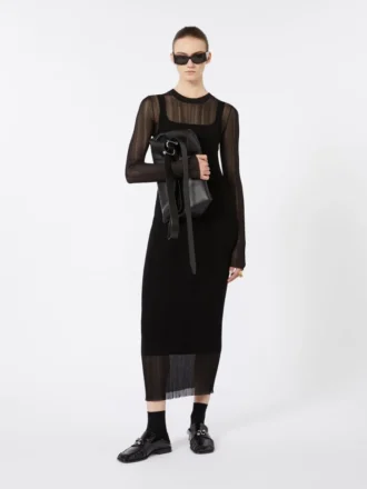 Short-sleeved stretch viscose dress, black