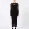 Short-sleeved stretch viscose dress, black