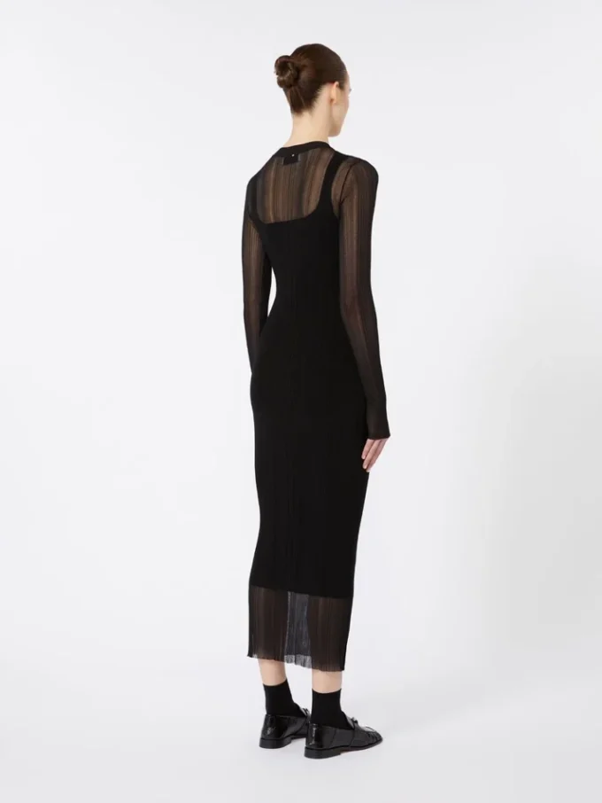 Short-sleeved stretch viscose dress, black
