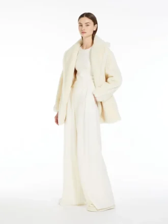 Short teddy bear icon coat in alpaca and wool, white