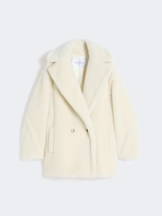Short teddy bear icon coat in alpaca and wool, white