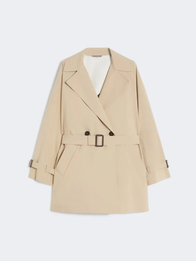 Short trench coat in water-repellent canvas, beige Short trench coat in water-repellent canvas, beige