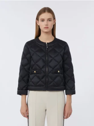 Short water-repellent canvas padded jacket, black