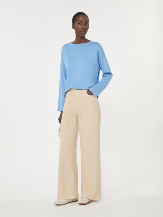 Silk and cotton yarn sweater, light blue
