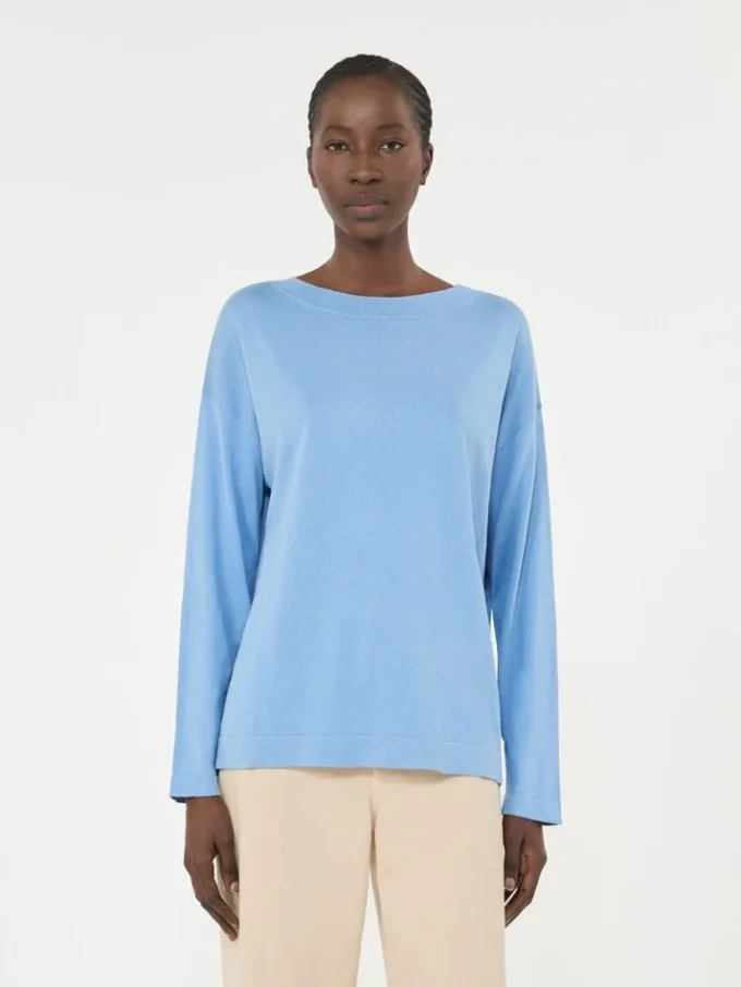 Silk and cotton yarn sweater, light blue