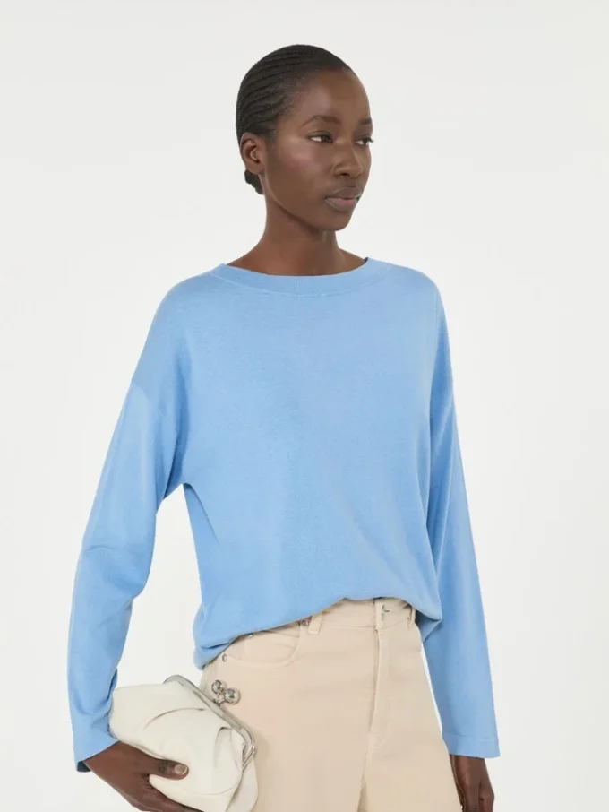 Silk and cotton yarn sweater, light blue