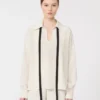 Silk blouse with bow tie, beige