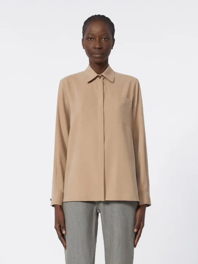 Silk canvas shirt, hazelnut brown