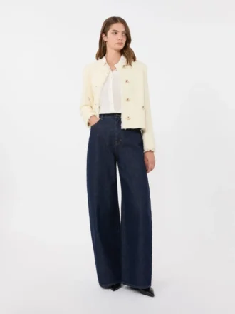 Wool-blend crew-neck jacket, ecru