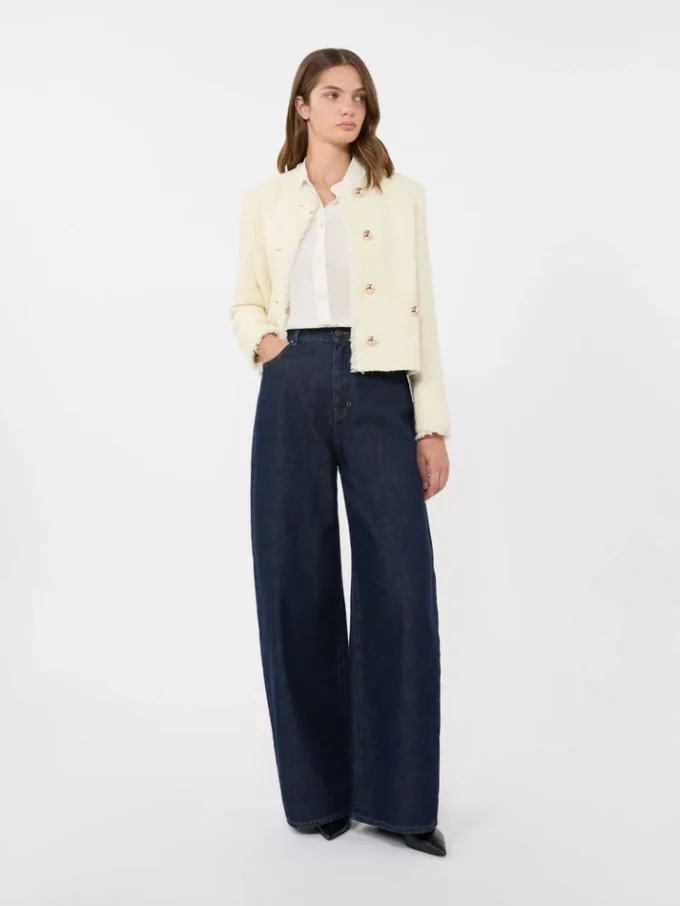 Wool-blend crew-neck jacket, ecru