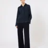 Silk crepe de chine shirt, ultramarine