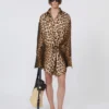 Silk twill criss-cross shirt dress, camel