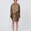 Silk twill criss-cross shirt dress, camel