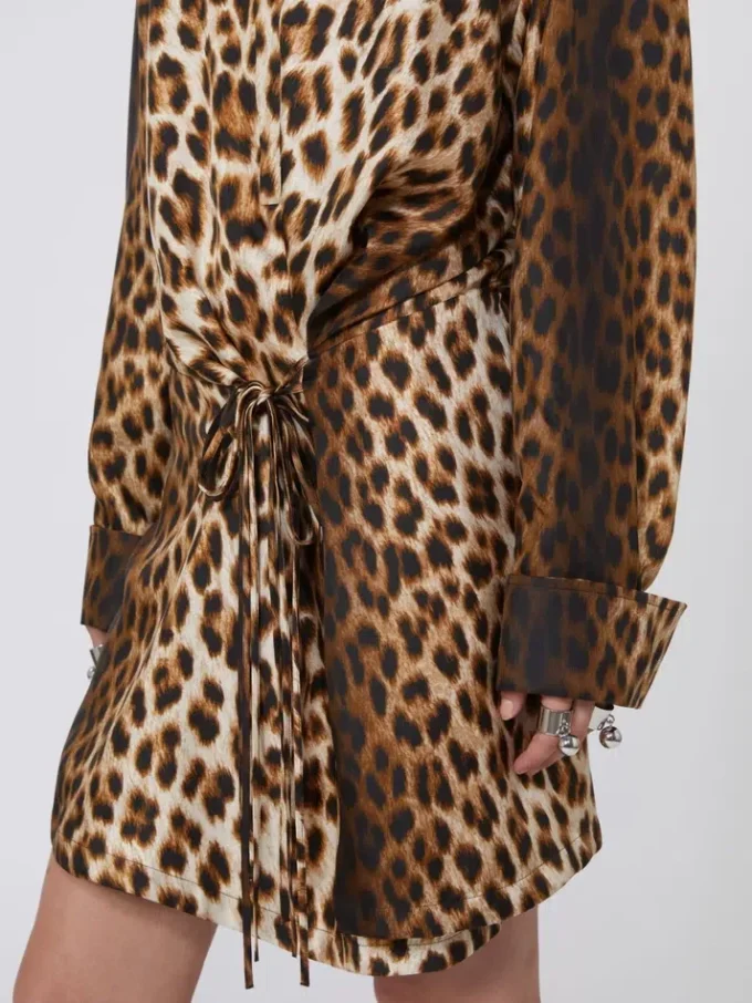 Silk twill criss-cross shirt dress, camel