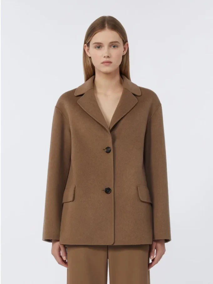 Single-breasted double-faced wool jacket, camel
